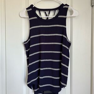 Chaser Women’s NWT Blue And Gray Striped Tank With Open Back - Size XS
